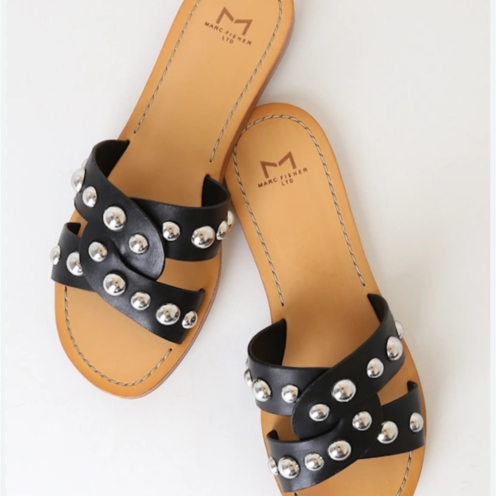 Marc Fisher Black and Tan Studded Sandals